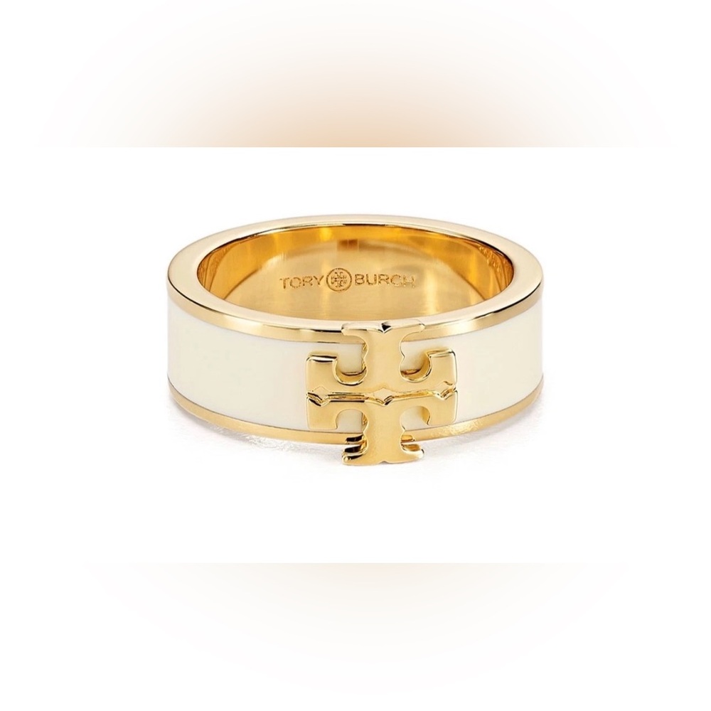 Tory Burch Kira Enamel Cream Gold Tone Ring